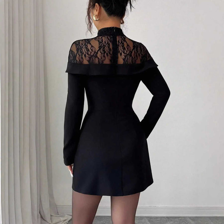 Schwarzes elegantes Off-Shoulder Bodycon Kleid mit Spitze und Patchwork-Design in figurnaher Passform