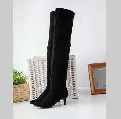 Elegante Damen Wildlederstiefel mit hohem Schaft und Stiletto-Absatz in Übergröße