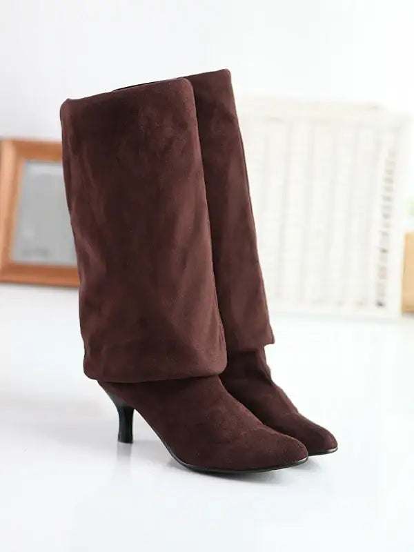 Damen Wildlederstiefel mit hohem Schaft und elegantem Stiletto-Absatz in Übergröße