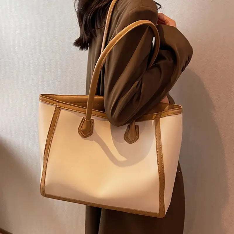 Damen Schulter-Tote Bag aus PU-Leder mit Doppelriemen und Laptopfach, minimalistisch und urban