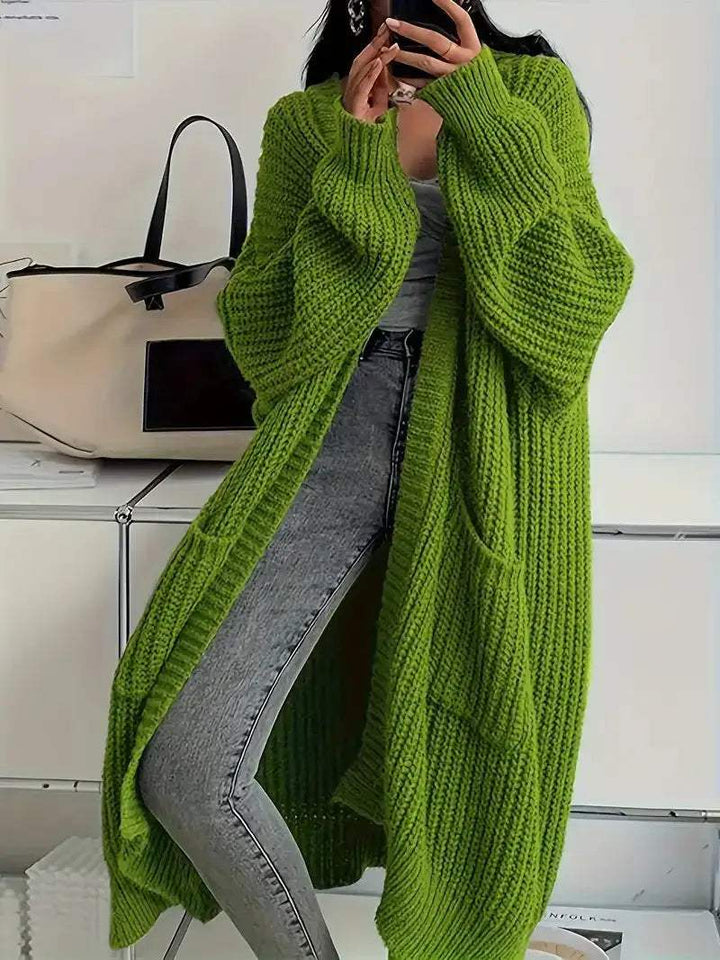 Langer Damen-Strickcardigan in Teddyoptik mit Taschen, locker geschnitten für Herbst und Winter