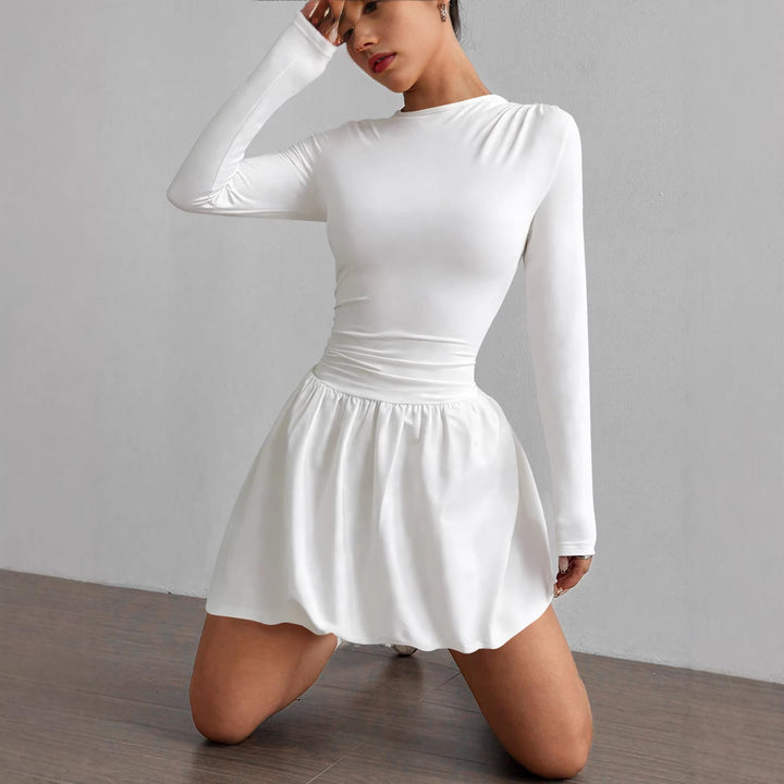 Elegantes einfarbiges Damen Skaterkleid mit figurbetonter Passform und ausgestellter Hüftpartie aus Stretch-Stoff