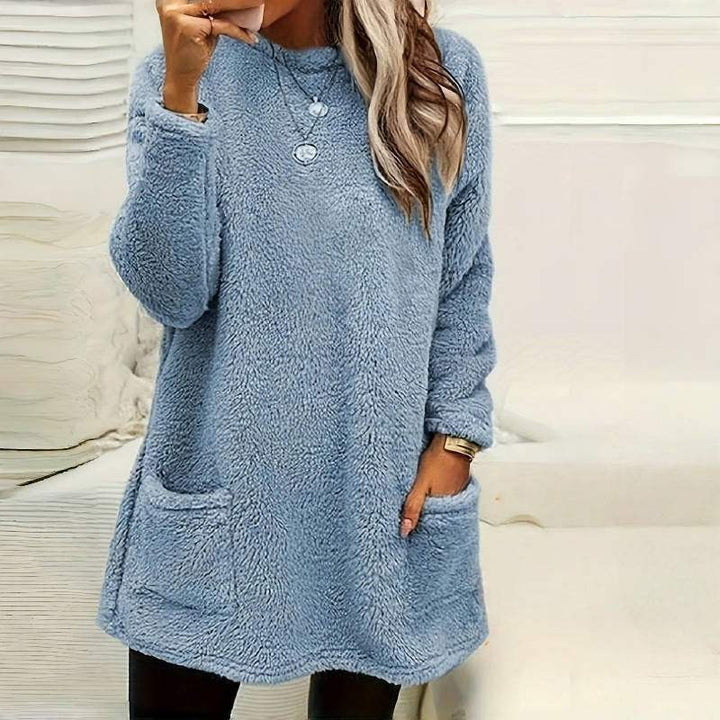 Damen Langarm Plüsch Hoodie mit Taschen und hohem Kragen aus weichem Stoff für kalte Tage
