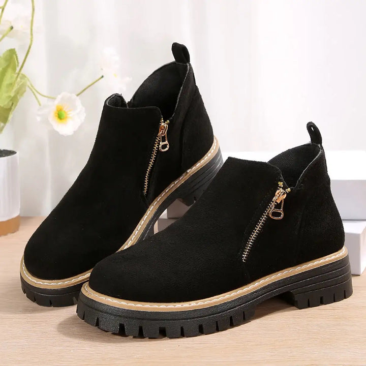 Damen Chunky Ankle Schuhe in Wildleder-Optik mit Reißverschluss und blockigem Absatz für Herbst und Winter