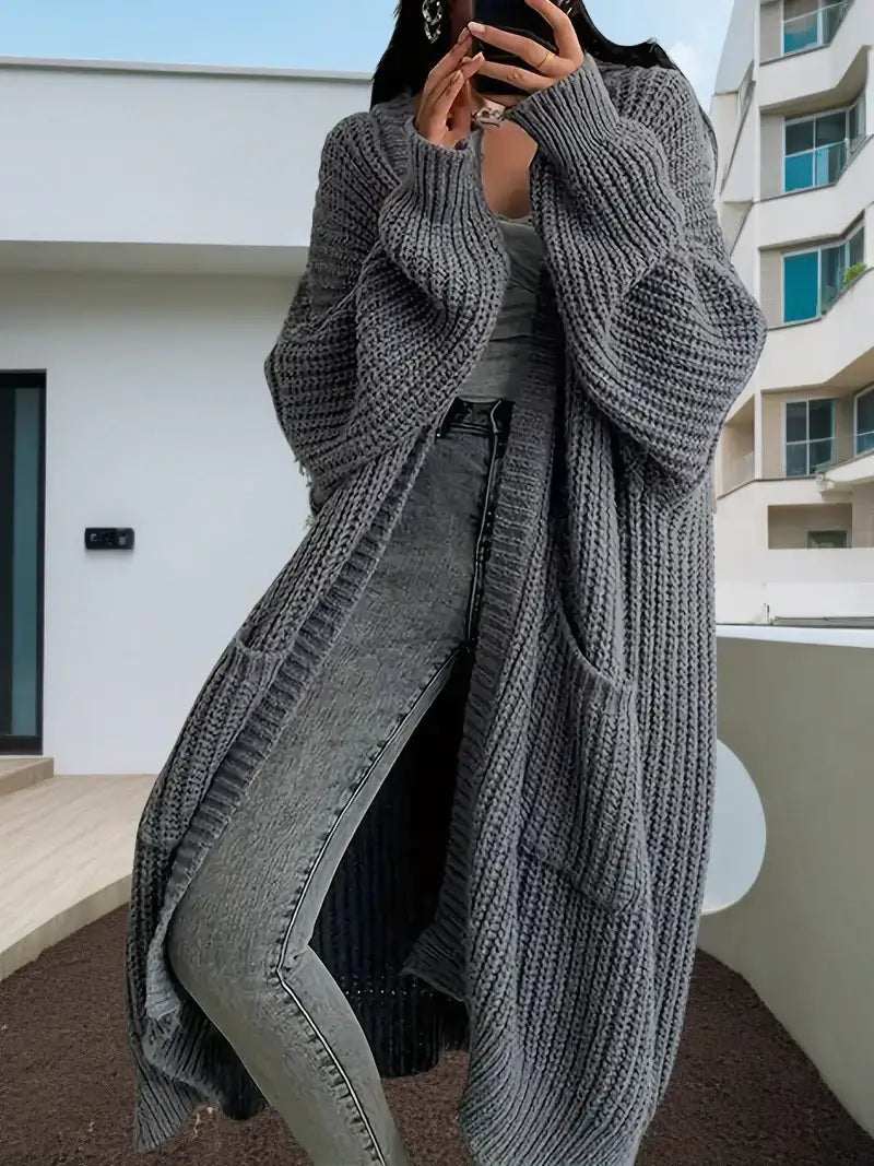 Langer Damen-Strickcardigan in Teddyoptik mit Taschen, locker geschnitten für Herbst und Winter