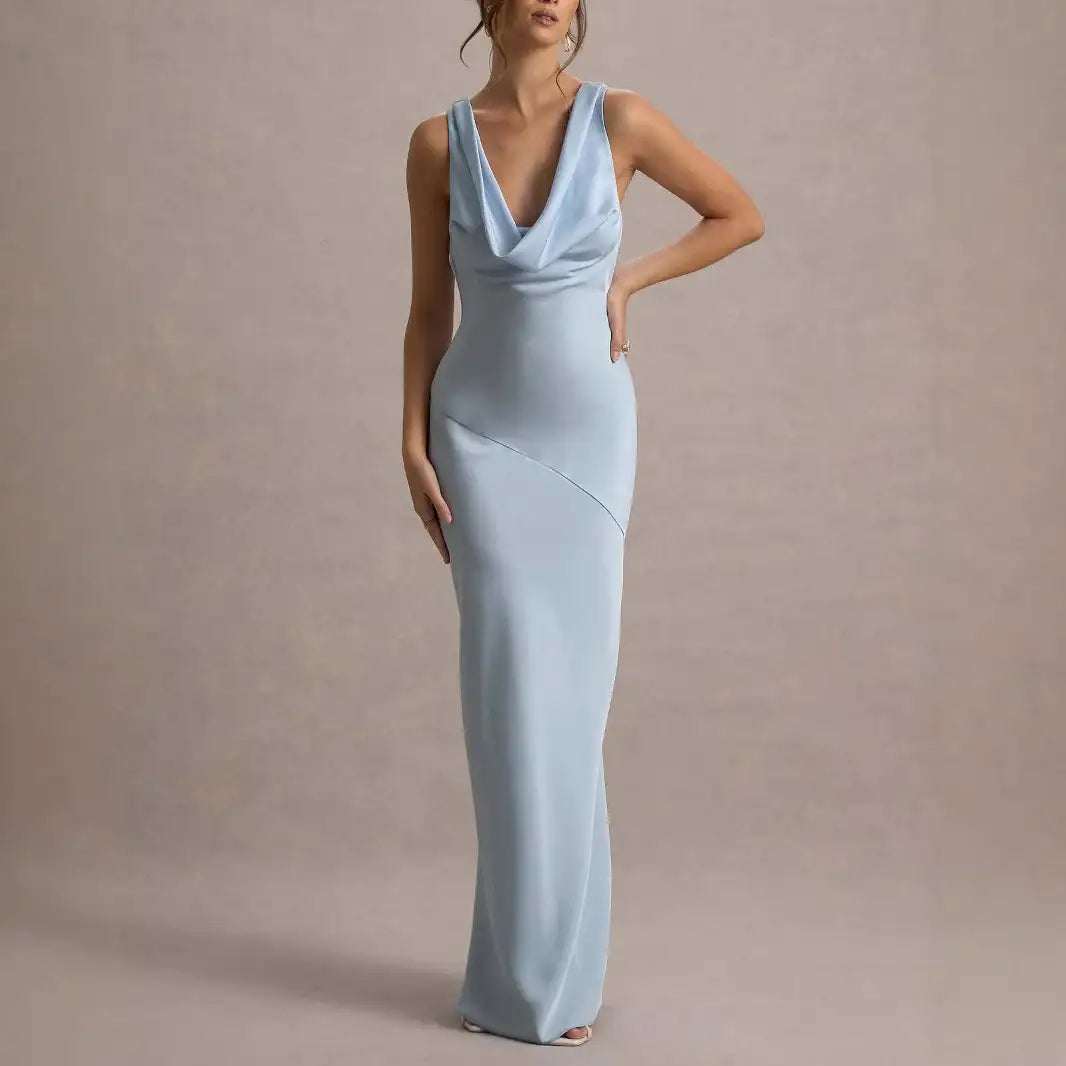 Elegantes rückenfreies Meerjungfrau-Kleid aus glänzendem Premium-Satin mit Slim-Fit-Schnitt