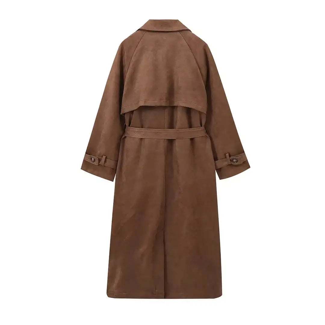 Damen-Trenchcoat in Kamel mit Doppelknopfleiste und Reverskragen im europäischen und amerikanischen Stil