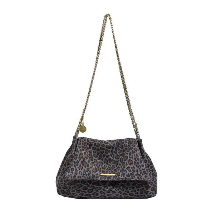 Elegante Damen-Schultertasche im trendigen Leopardenmuster in Braun und Grau mit geräumigem Innenraum