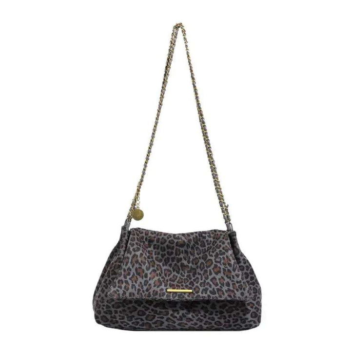Elegante Damen-Schultertasche im trendigen Leopardenmuster in Braun und Grau mit geräumigem Innenraum
