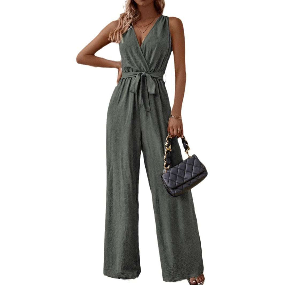 Ärmelloser Damen Jumpsuit aus Ice-Silk mit V-Ausschnitt, elegant und leicht für den Sommer