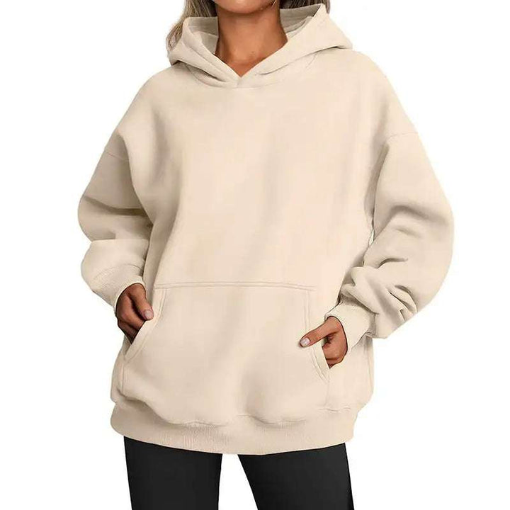 Damen Hoodie Oversize mit Kapuze und Taschen in einfarbigem Design