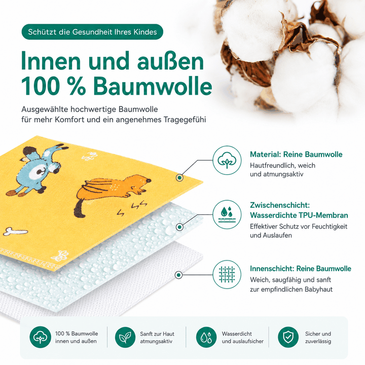Baby Windelhose wasserdicht aus Baumwolle mit hohem Taillendesign für Kleinkinder
