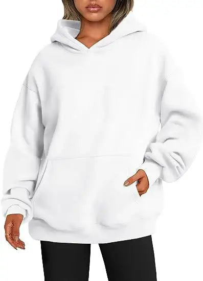 Damen Hoodie in Oversize mit Kapuze und Taschen in einfarbigem Design