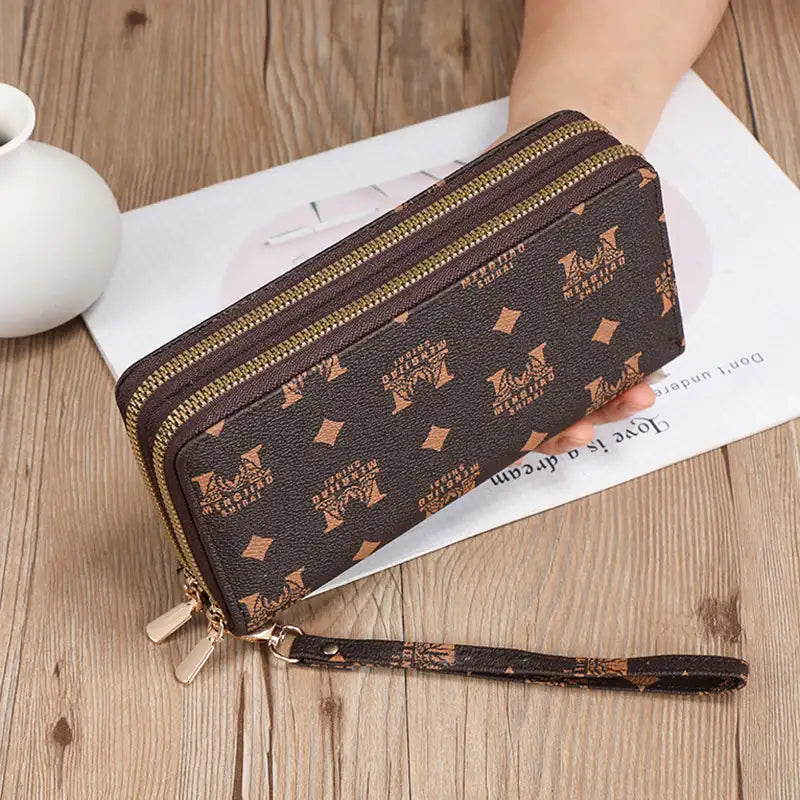 Lange Geldbörse Clutch mit Reißverschluss, Münzfach und Platz für Handy in Schwarz und Kaffee