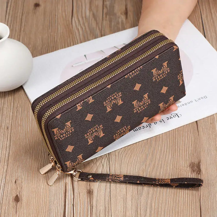Lange Geldbörse Clutch mit Reißverschluss, Münzfach und Platz für Handy in Schwarz und Kaffee