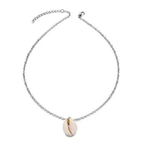 Damen Strandmuschel-Halskette mit vergoldetem Muschelanhänger, sommerlicher Schmuck für Strand und Alltag