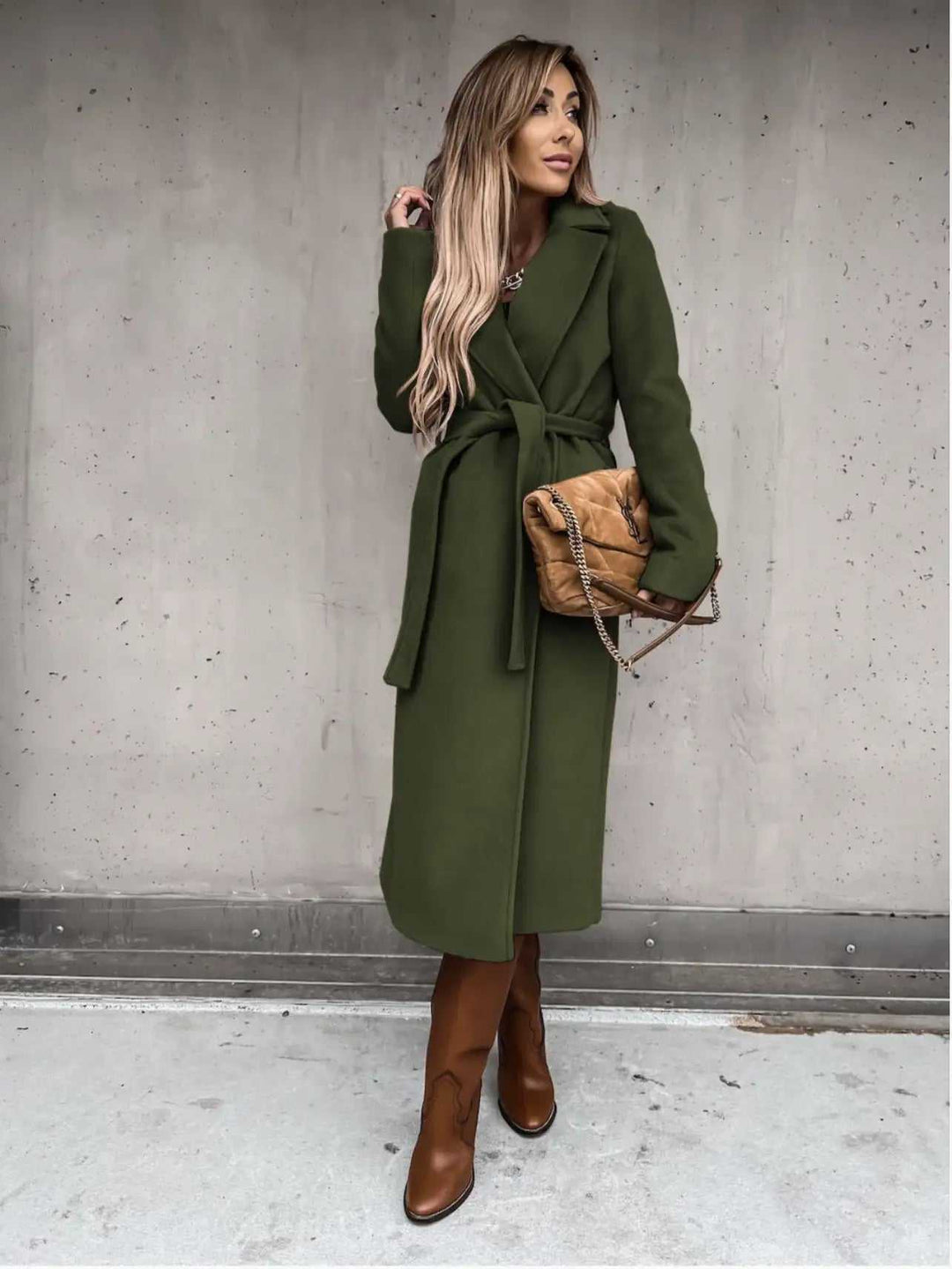 eleganter Damen Wollmantel mit V-Ausschnitt und Schnürdetail in verschiedenen Farben