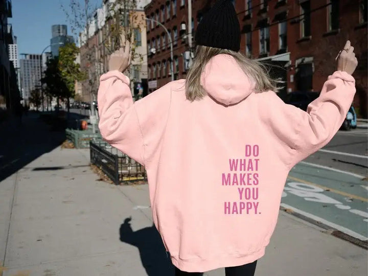 Lockerer Sport Hoodie mit motivierendem „Do What Makes You Happy“ Print und Kapuze