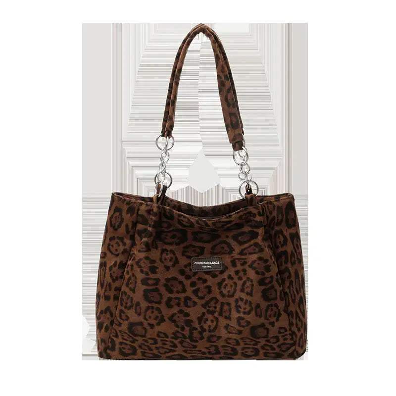 Trendy Tote Bag Leopardenmuster Damen aus PU-Leder mit quadratischer Form und Innen-Steckfach