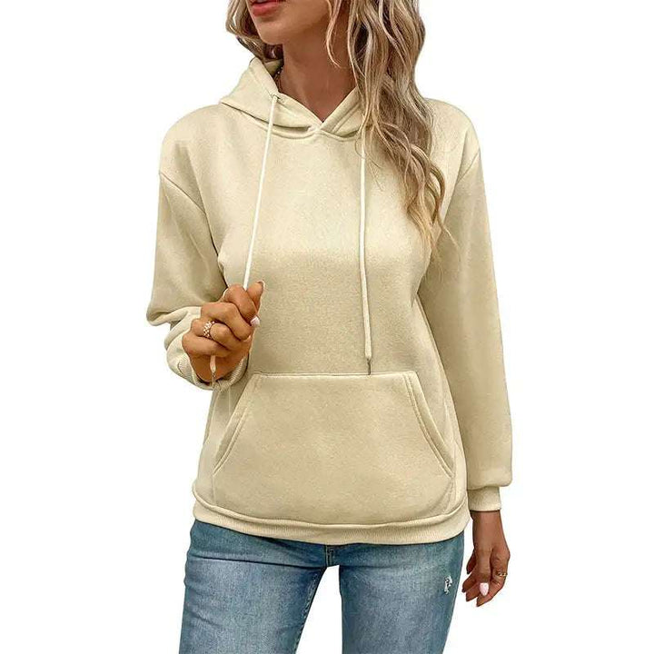 Grenzüberschreitender Langarm Hoodie in Aprikose mit praktische Taschen und italienischem Casual-Style