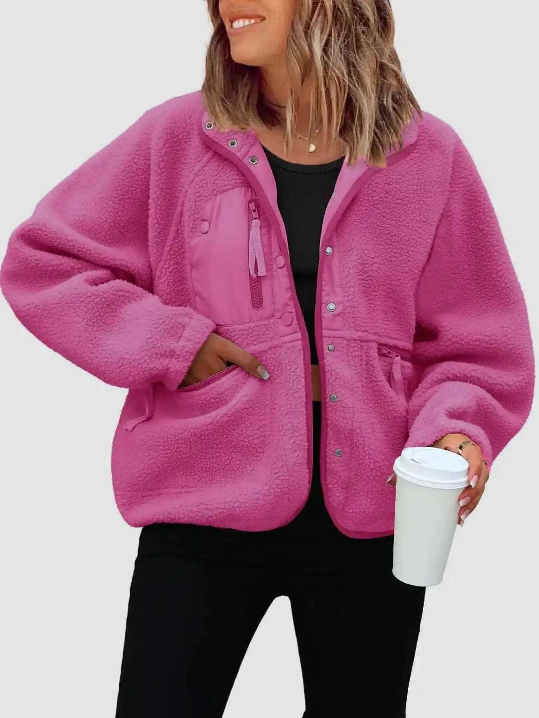 Kurze Plüsch-Cardigan-Jacke aus Lammwolle in verschiedenen Farben, weich und warm, modisch im japanisch-koreanischen Stil