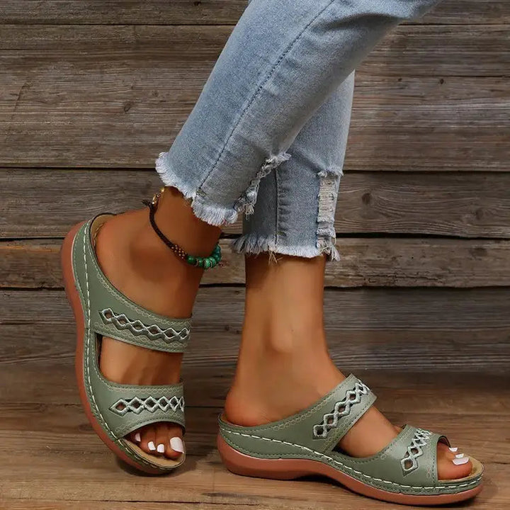 Damen Plateau-Pantoletten mit weicher Muffin-Sohle und offenem Peep-Toe für Frühling und Sommer