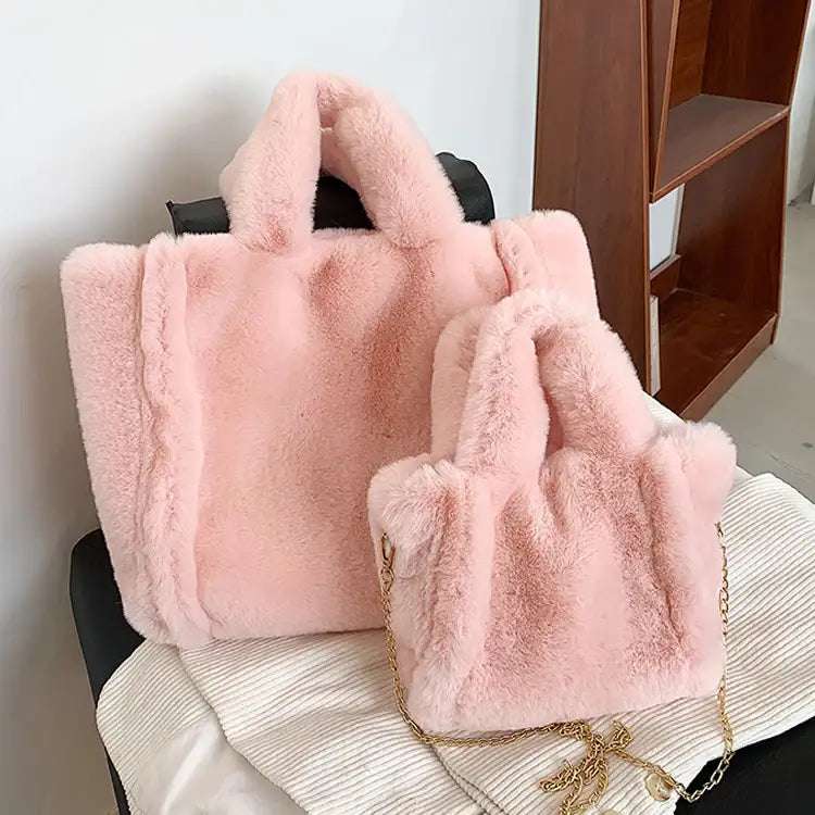 Plüsch Wintertasche mit Kette und großem Fassungsvermögen für Damen