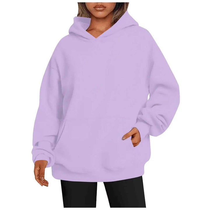 Damen Hoodie Oversize mit Kapuze und Taschen in einfarbigem Design