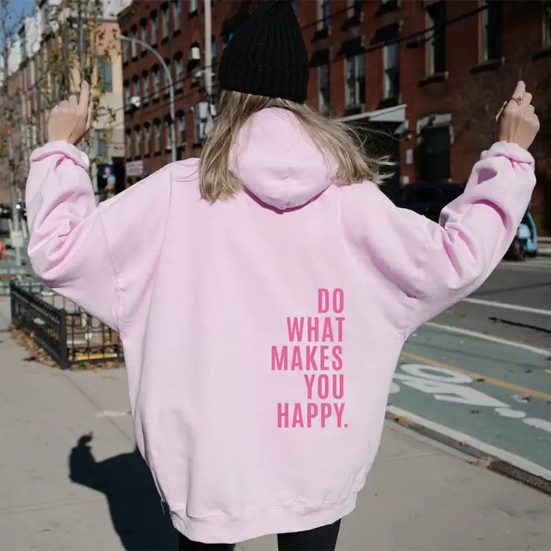 Lockerer Sport Hoodie mit motivierendem „Do What Makes You Happy“-Print und Kapuze in mehreren Farben