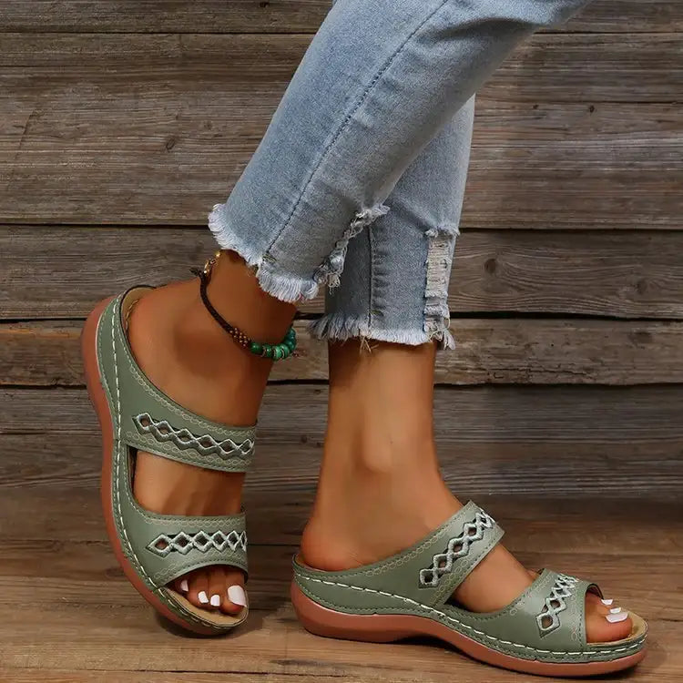Damen Plateau-Pantoletten mit Muffin-Sohle und Peep-Toe für Frühling und Sommer